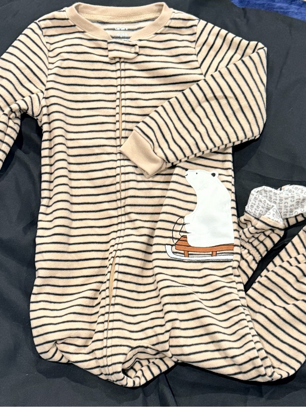 Carter's Beige and Navy Striped Polar Bear Footed One-Piece